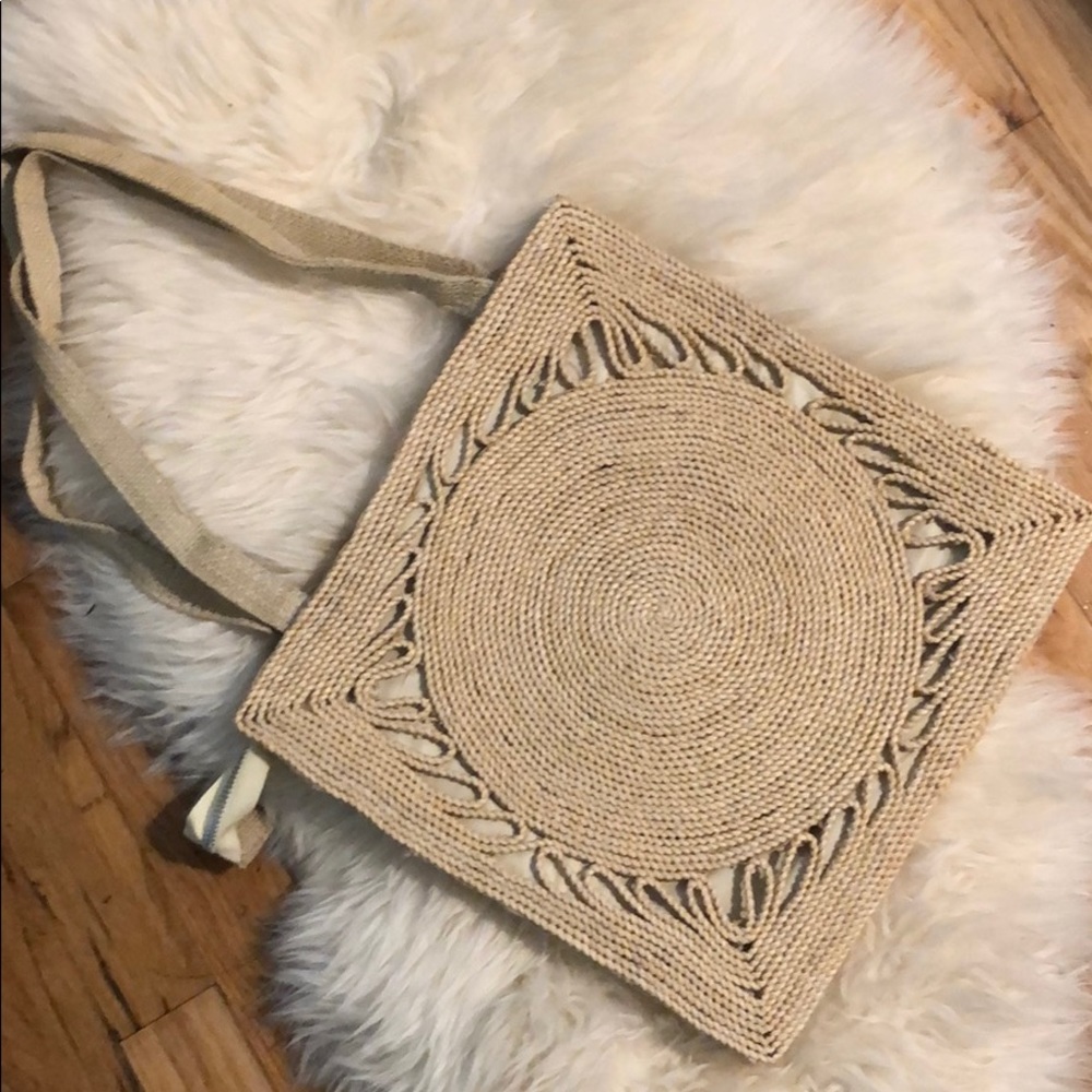 VINTAGE SQUARE BRAIDED STRAW PURSE